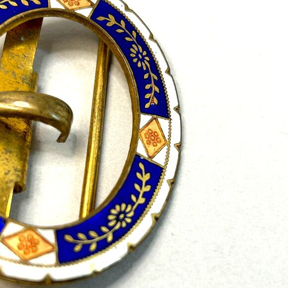 Vintage Champleve' Floral Enamel Brass Belt Buckle c 1920's - Picture 5 of 10